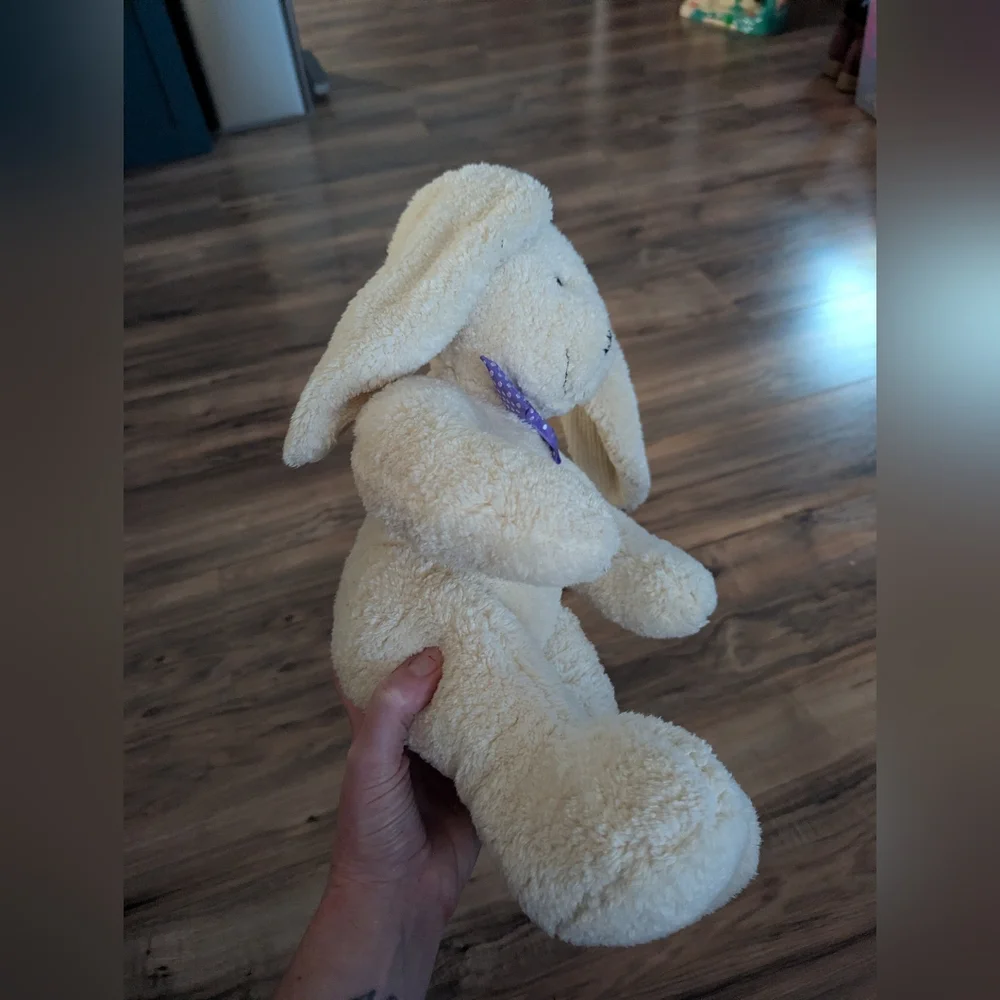 Plush Cream Bunny Dog Toy with Purple Bow - Soft Squeaky Companion -23